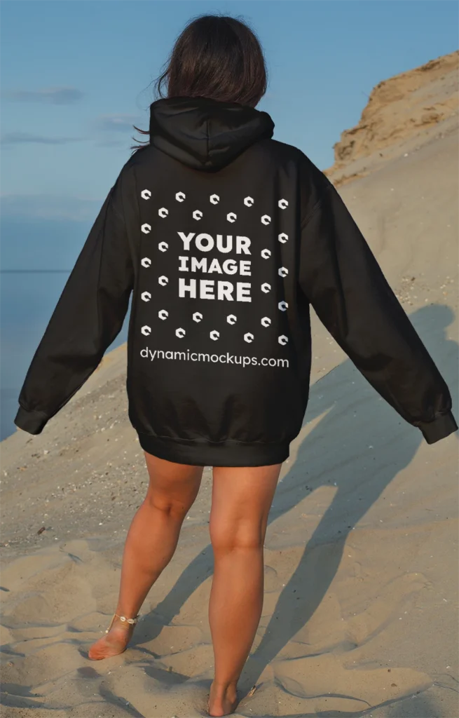 Woman Wearing Black Hoodie Mockup Back View Template