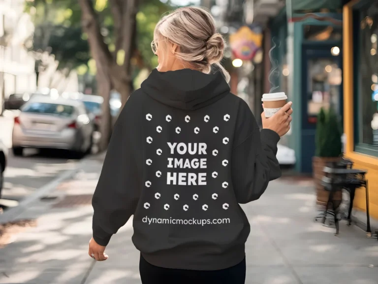 Woman Wearing Black Hoodie Mockup Back View Template