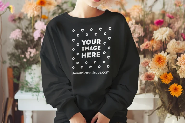 Woman Wearing Black Sweatshirt Mockup Front View Template