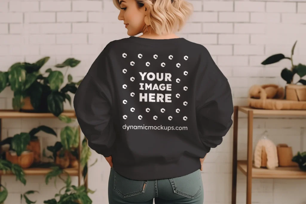 Woman Wearing Black Sweatshirt Mockup Back View Template