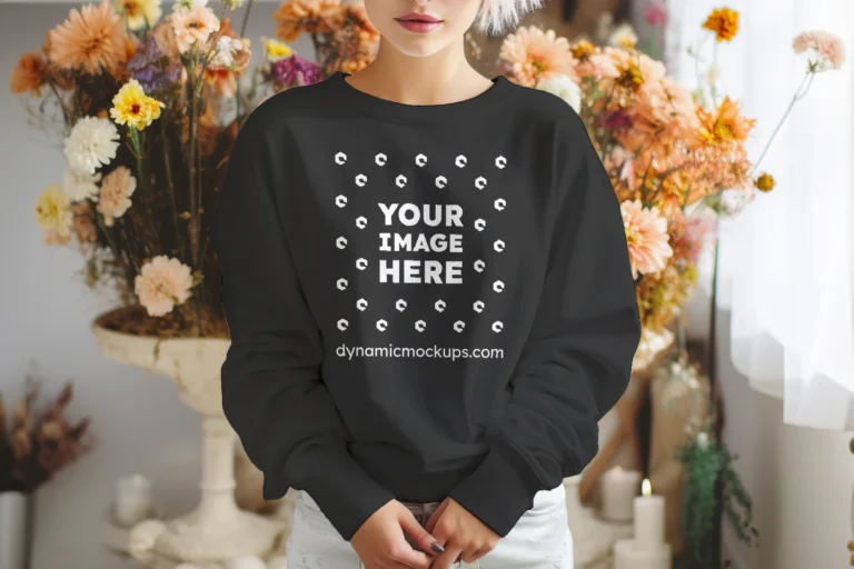 Woman Wearing Black Sweatshirt Mockup Front View Template