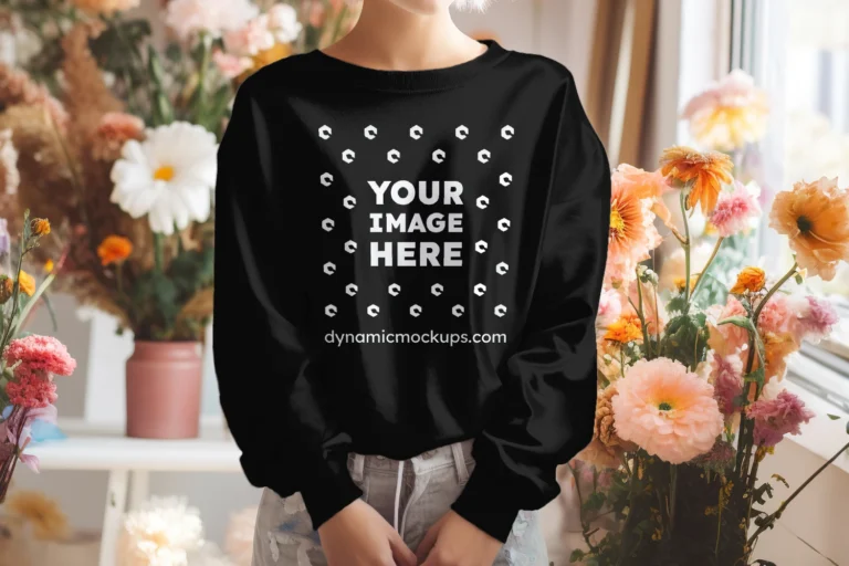 Woman Wearing Black Sweatshirt Mockup Front View Template