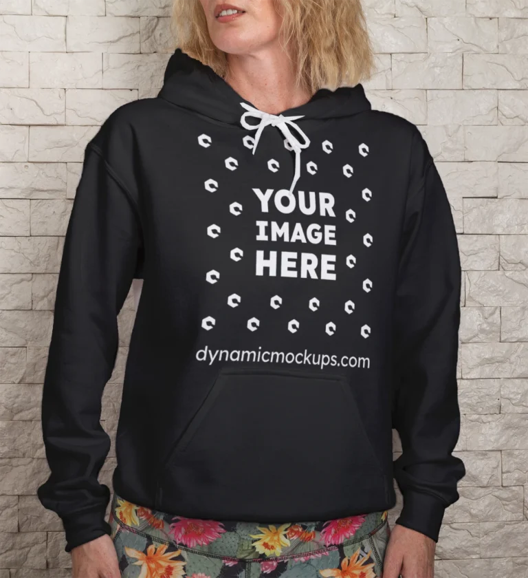 Woman Wearing Black Hoodie Mockup Front View Template