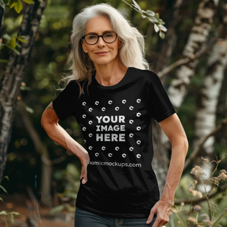 Woman Wearing Black T-shirt Mockup Front View Template