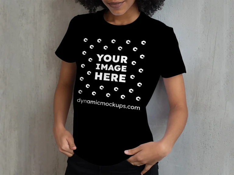 Woman Wearing Black T-shirt Mockup Front View Template