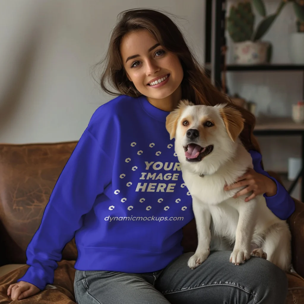 Woman Wearing Blue Sweatshirt Mockup Front View Template