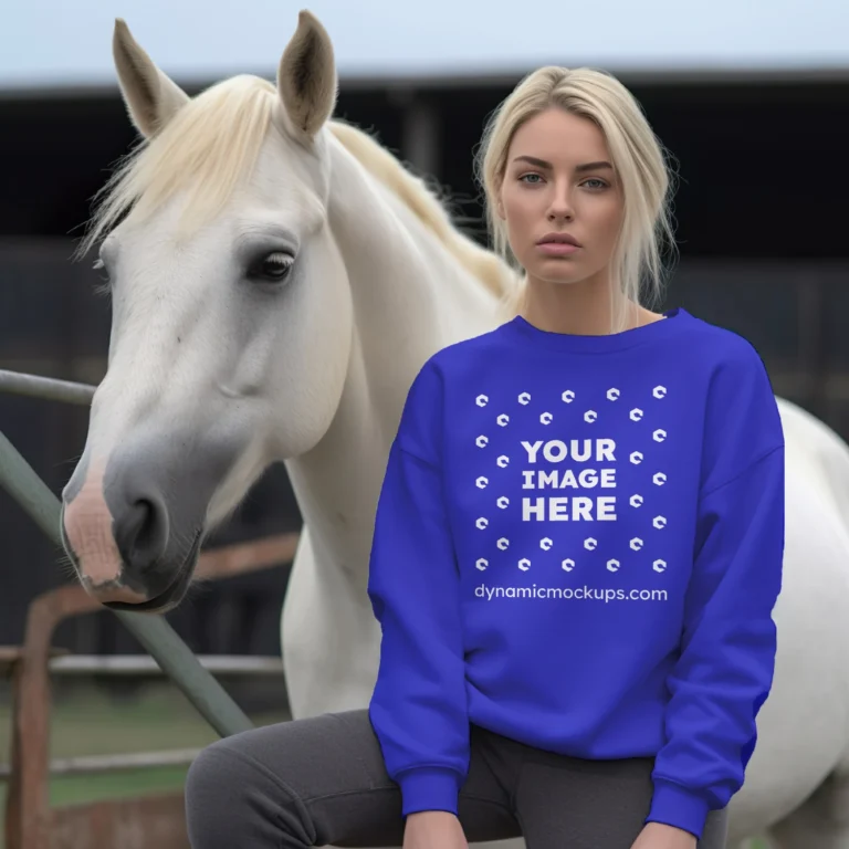 Woman Wearing Blue Sweatshirt Mockup Front View Template