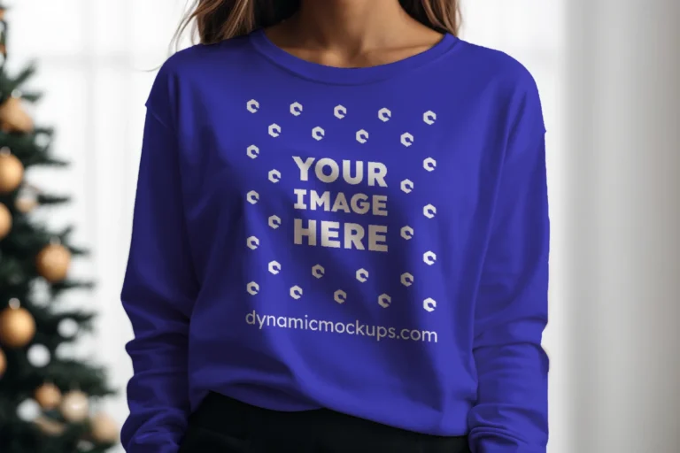 Woman Wearing Blue Sweatshirt Mockup Front View Template