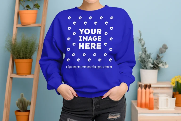 Woman Wearing Blue Sweatshirt Mockup Front View Template