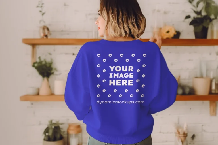 Woman Wearing Blue Sweatshirt Mockup Back View Template