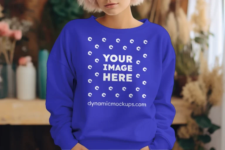 Woman Wearing Blue Sweatshirt Mockup Front View Template