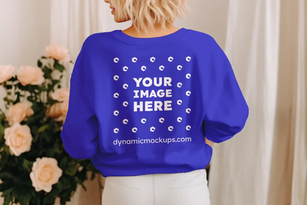 Woman Wearing Blue Sweatshirt Mockup Back View Template