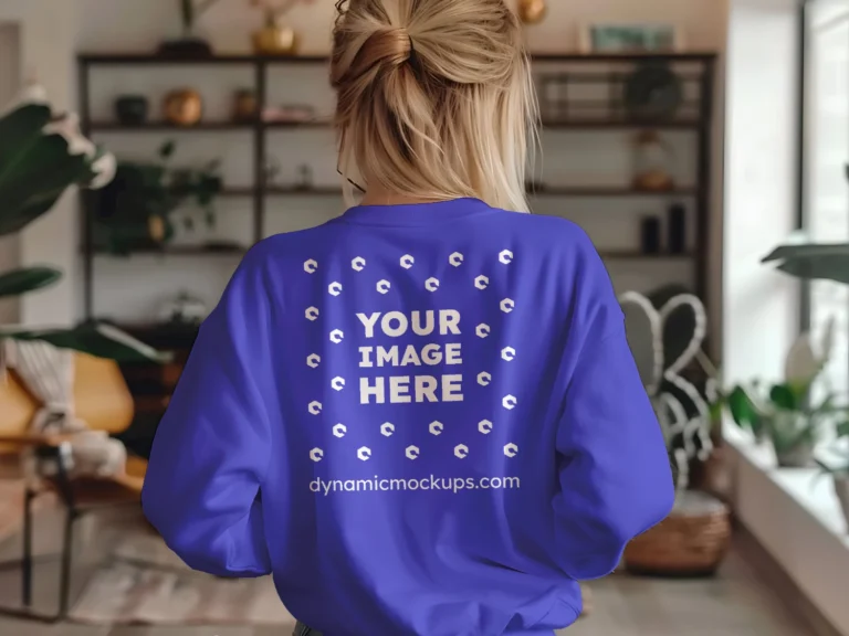 Woman Wearing Blue Sweatshirt Mockup Back View Template