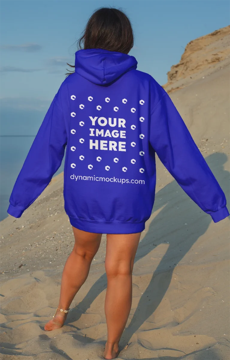 Woman Wearing Blue Hoodie Mockup Back View Template