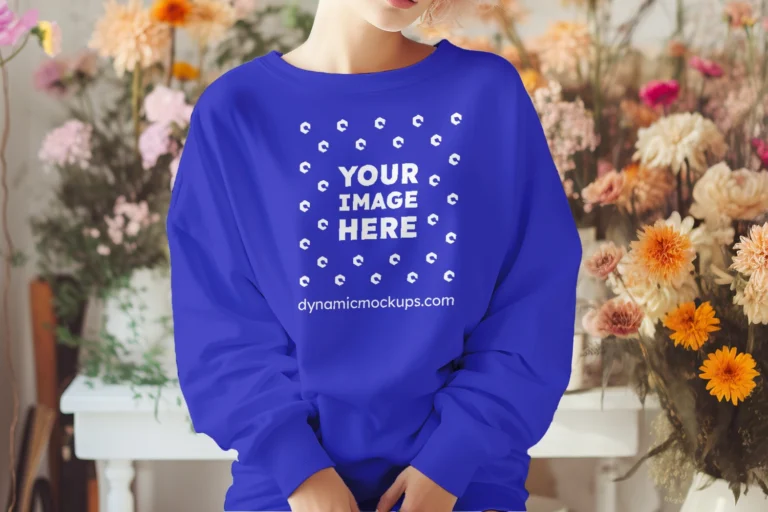 Woman Wearing Blue Sweatshirt Mockup Front View Template