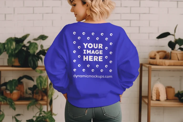 Woman Wearing Blue Sweatshirt Mockup Back View Template