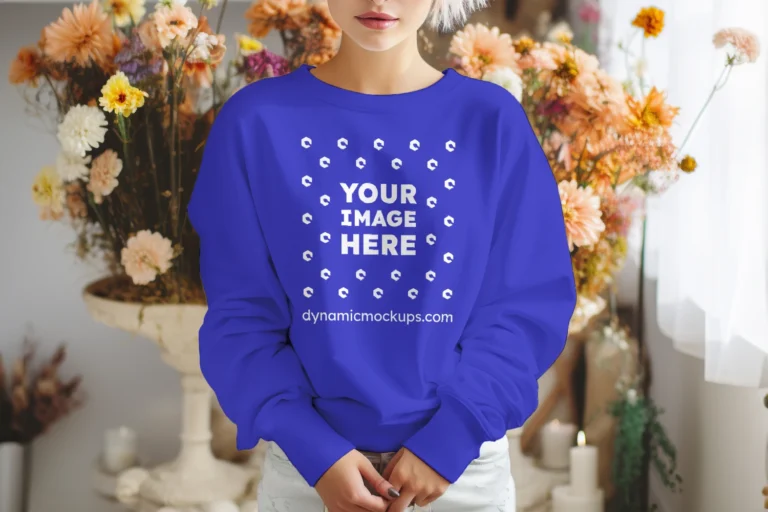 Woman Wearing Blue Sweatshirt Mockup Front View Template