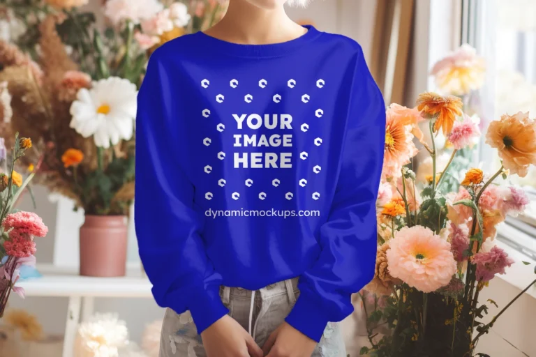 Woman Wearing Blue Sweatshirt Mockup Front View Template