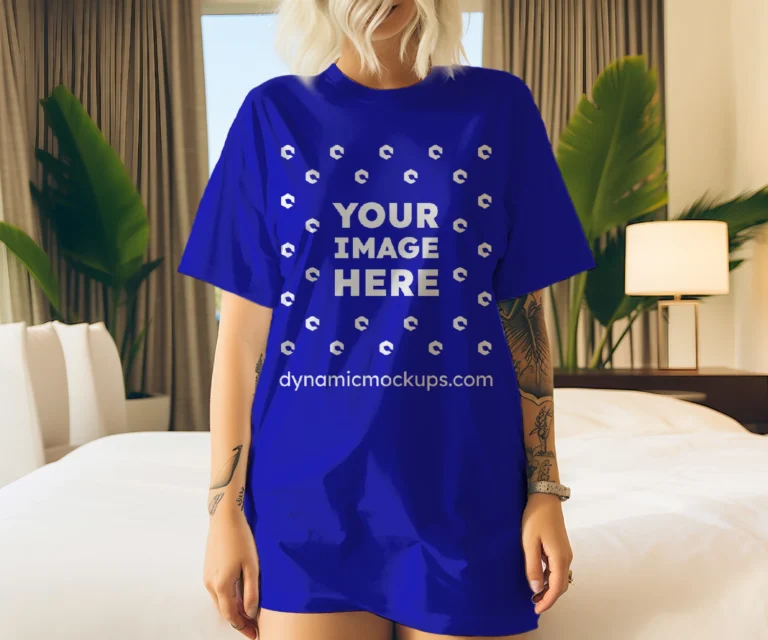 Woman Wearing Blue T-shirt Mockup Front View Template