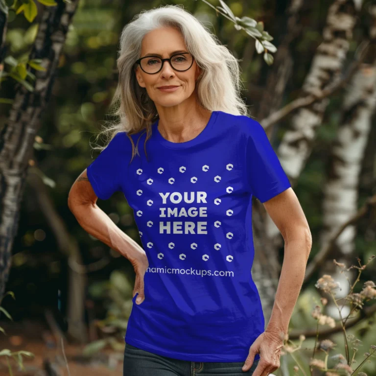 Woman Wearing Blue T-shirt Mockup Front View Template