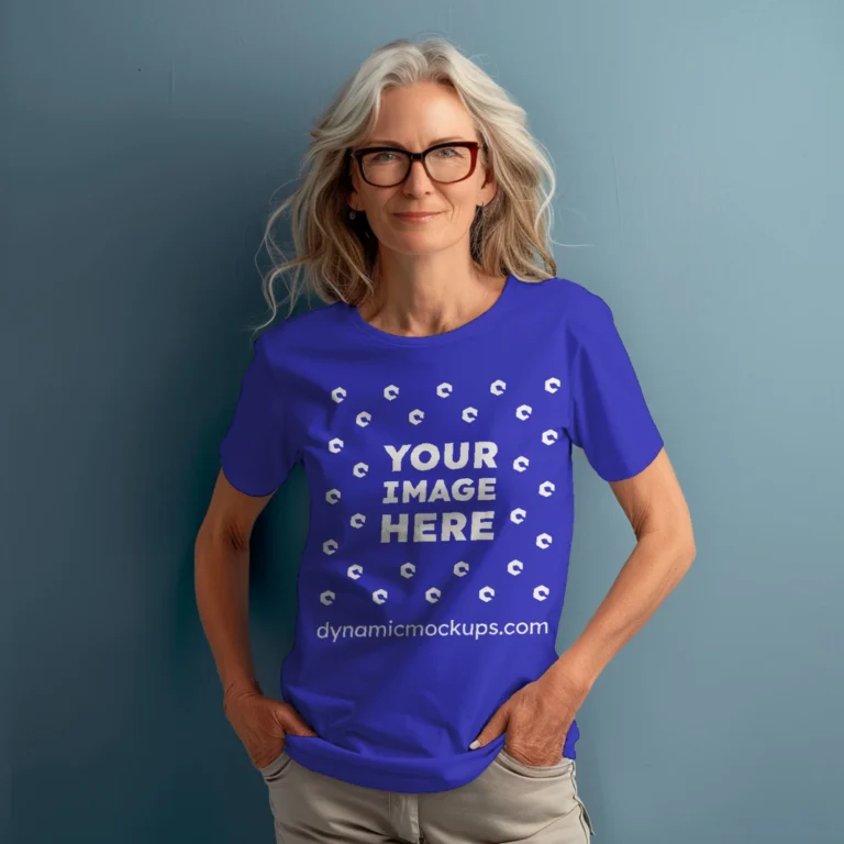 Woman Wearing Blue T-shirt Mockup Front View Template