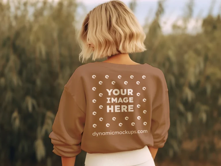 Woman Wearing Brown Sweatshirt Mockup Back View Template