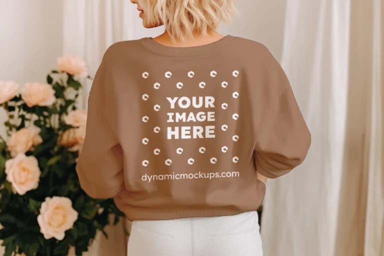 Woman Wearing Brown Sweatshirt Mockup Back View Template