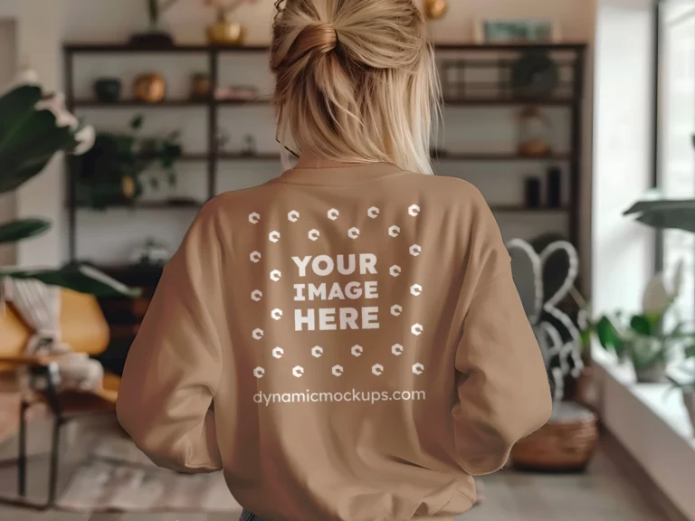 Woman Wearing Brown Sweatshirt Mockup Back View Template