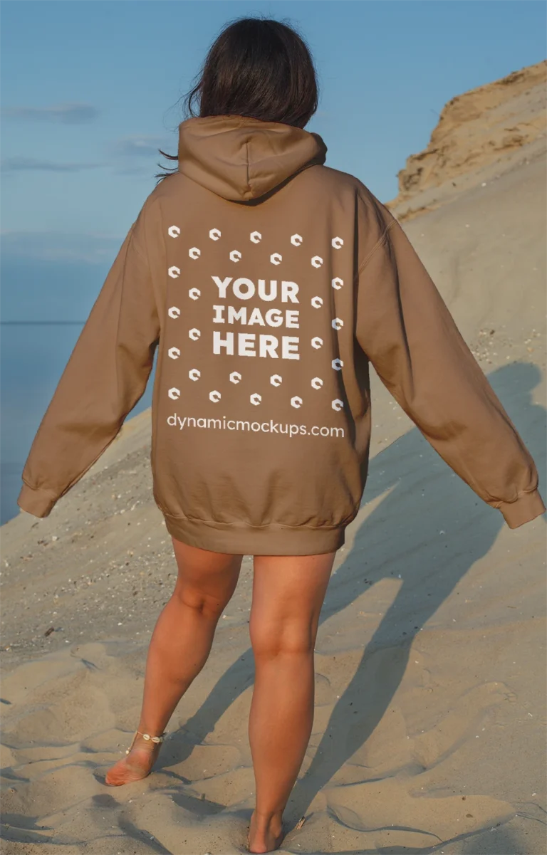 Woman Wearing Brown Hoodie Mockup Back View Template