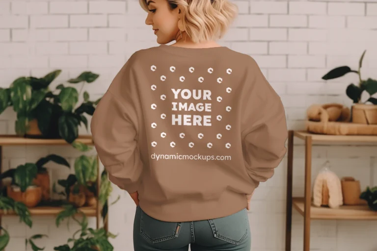 Woman Wearing Brown Sweatshirt Mockup Back View Template