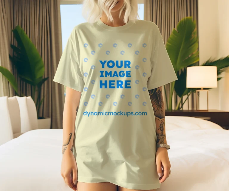 Woman Wearing Cream T-shirt Mockup Front View Template