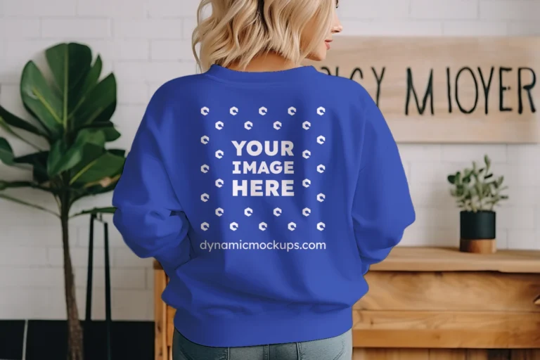 Woman Wearing Dark Blue Sweatshirt Mockup Back View Template