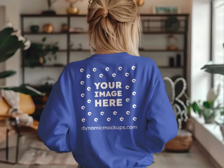 Woman Wearing Dark Blue Sweatshirt Mockup Back View Template