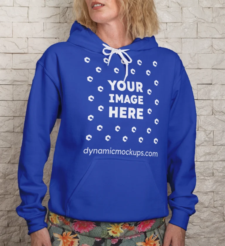 Woman Wearing Dark Blue Hoodie Mockup Front View Template