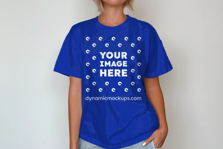 Woman Wearing Dark Blue T-shirt Mockup Front View Template