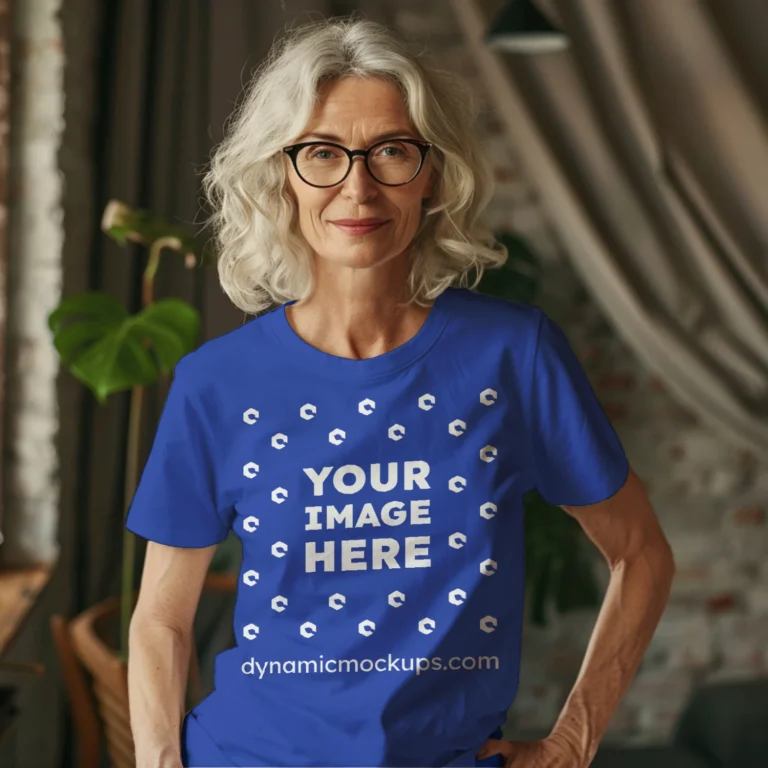 Woman Wearing Dark Blue T-shirt Mockup Front View Template