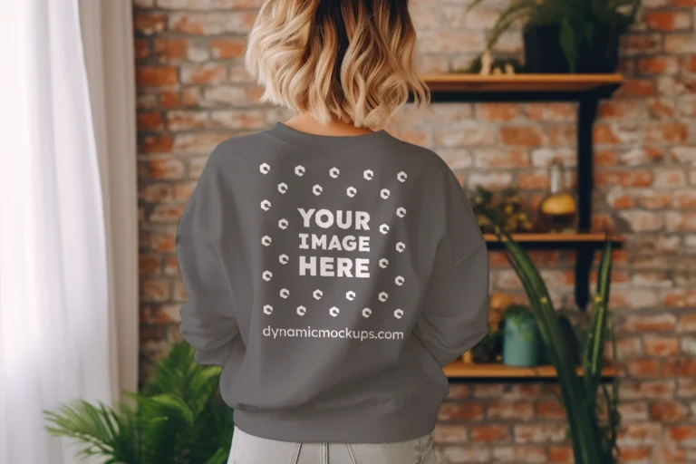 Woman Wearing Dark Gray Sweatshirt Mockup Back View Template