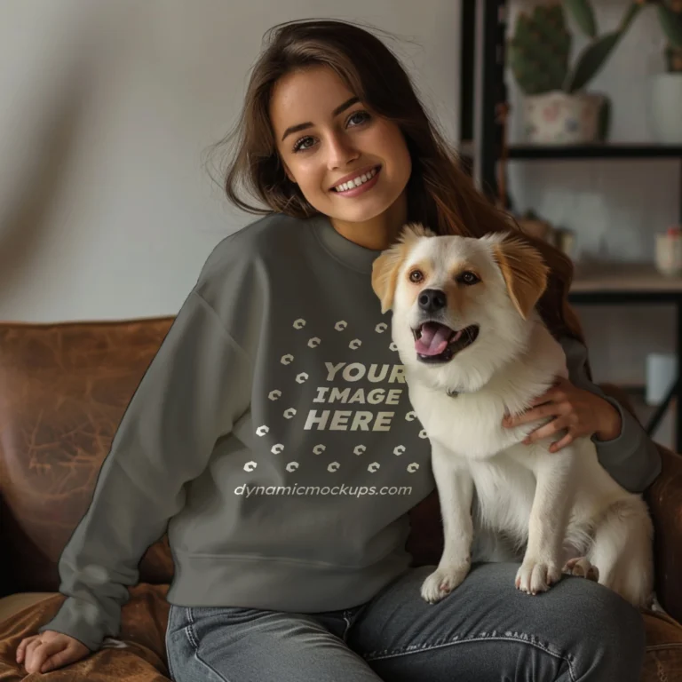 Woman Wearing Dark Gray Sweatshirt Mockup Front View Template