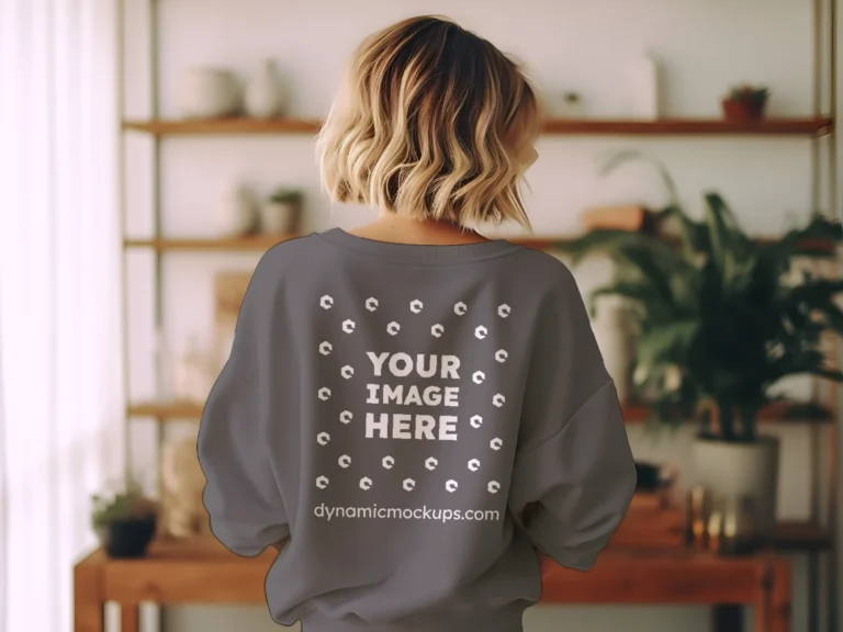 Woman Wearing Dark Gray Sweatshirt Mockup Back View Template