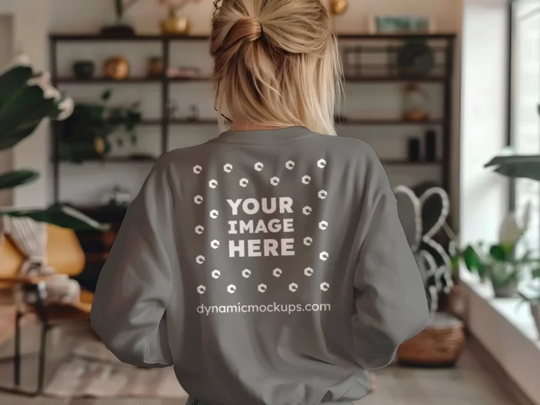 Woman Wearing Dark Gray Sweatshirt Mockup Back View Template