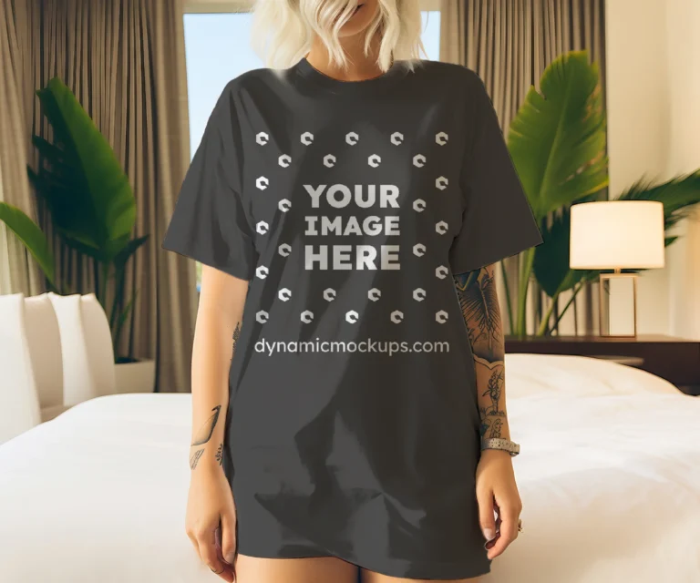 Woman Wearing Dark Gray T-shirt Mockup Front View Template