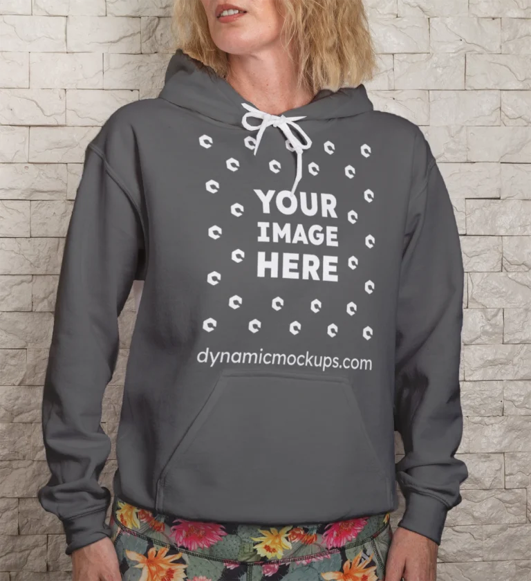 Woman Wearing Dark Gray Hoodie Mockup Front View Template