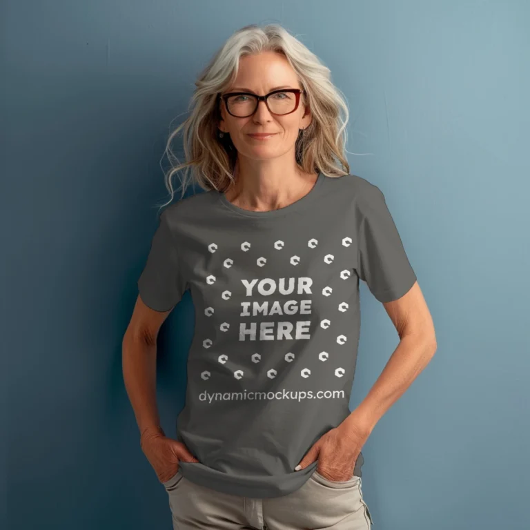 Woman Wearing Dark Gray T-shirt Mockup Front View Template