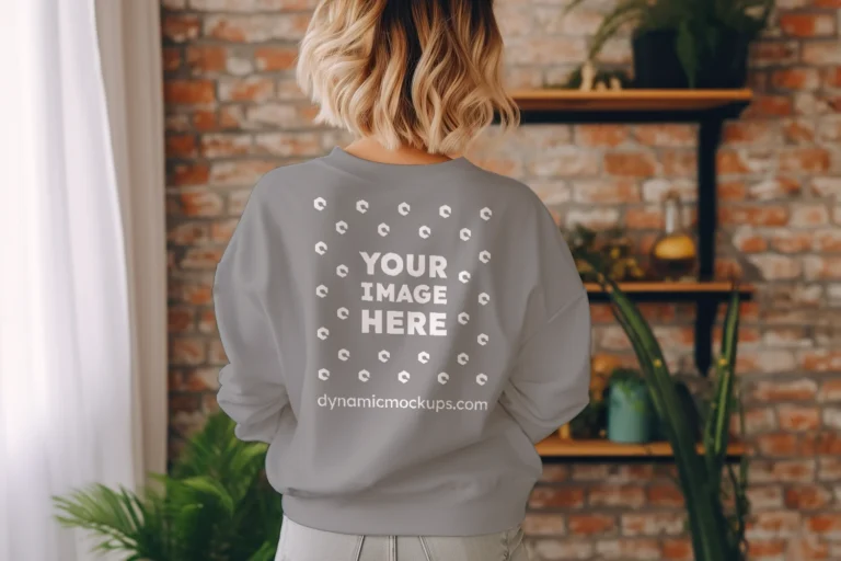 Woman Wearing Gray Sweatshirt Mockup Back View Template