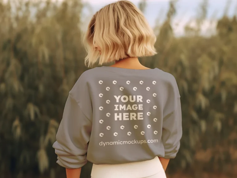 Woman Wearing Gray Sweatshirt Mockup Back View Template