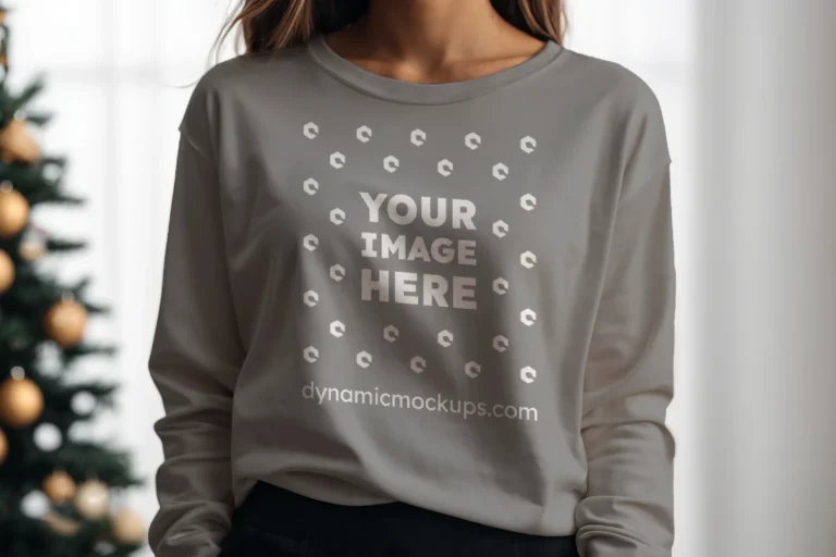 Woman Wearing Gray Sweatshirt Mockup Front View Template