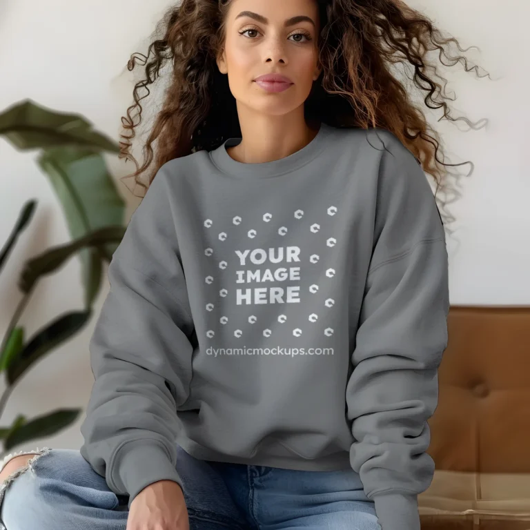 Woman Wearing Gray Sweatshirt Mockup Front View Template