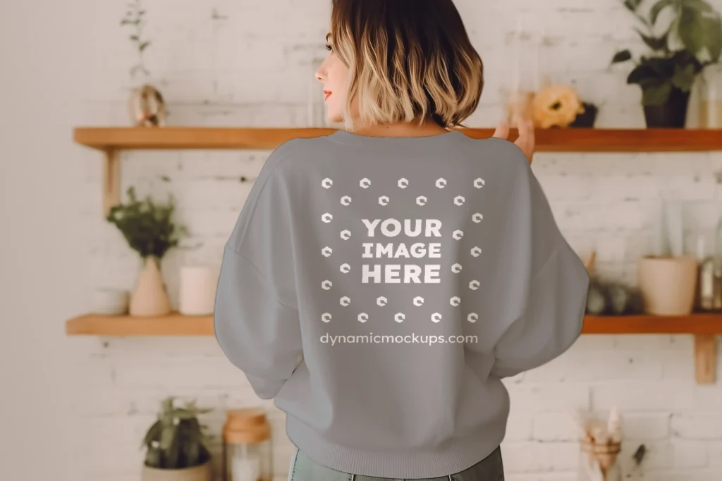 Woman Wearing Gray Sweatshirt Mockup Back View Template