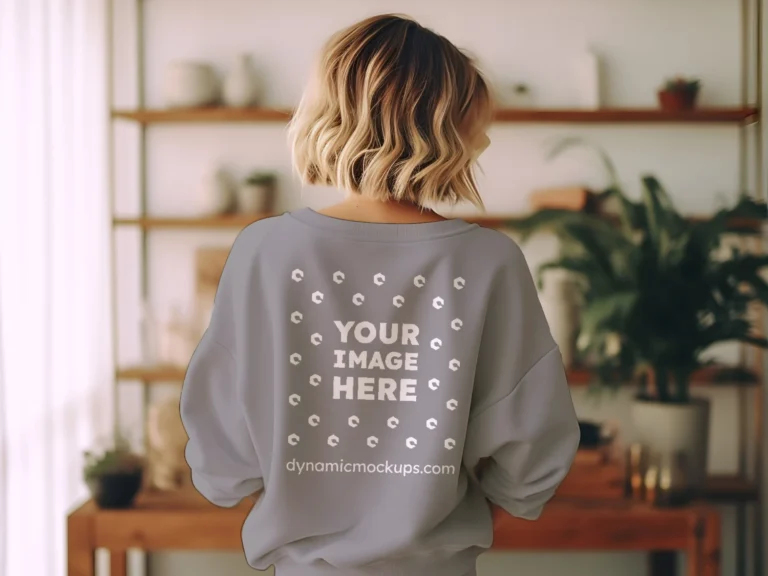 Woman Wearing Gray Sweatshirt Mockup Back View Template