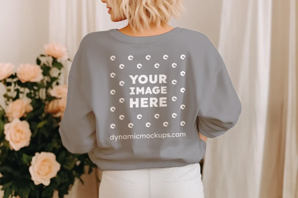 Woman Wearing Gray Sweatshirt Mockup Back View Template